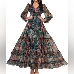 Toleen Floral Chiffon Tiered Maxi Dress